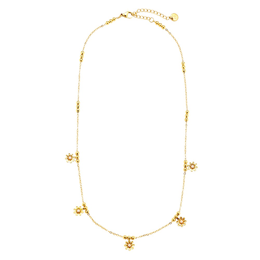 40cm Flower Pearl Edelstahl Halskette