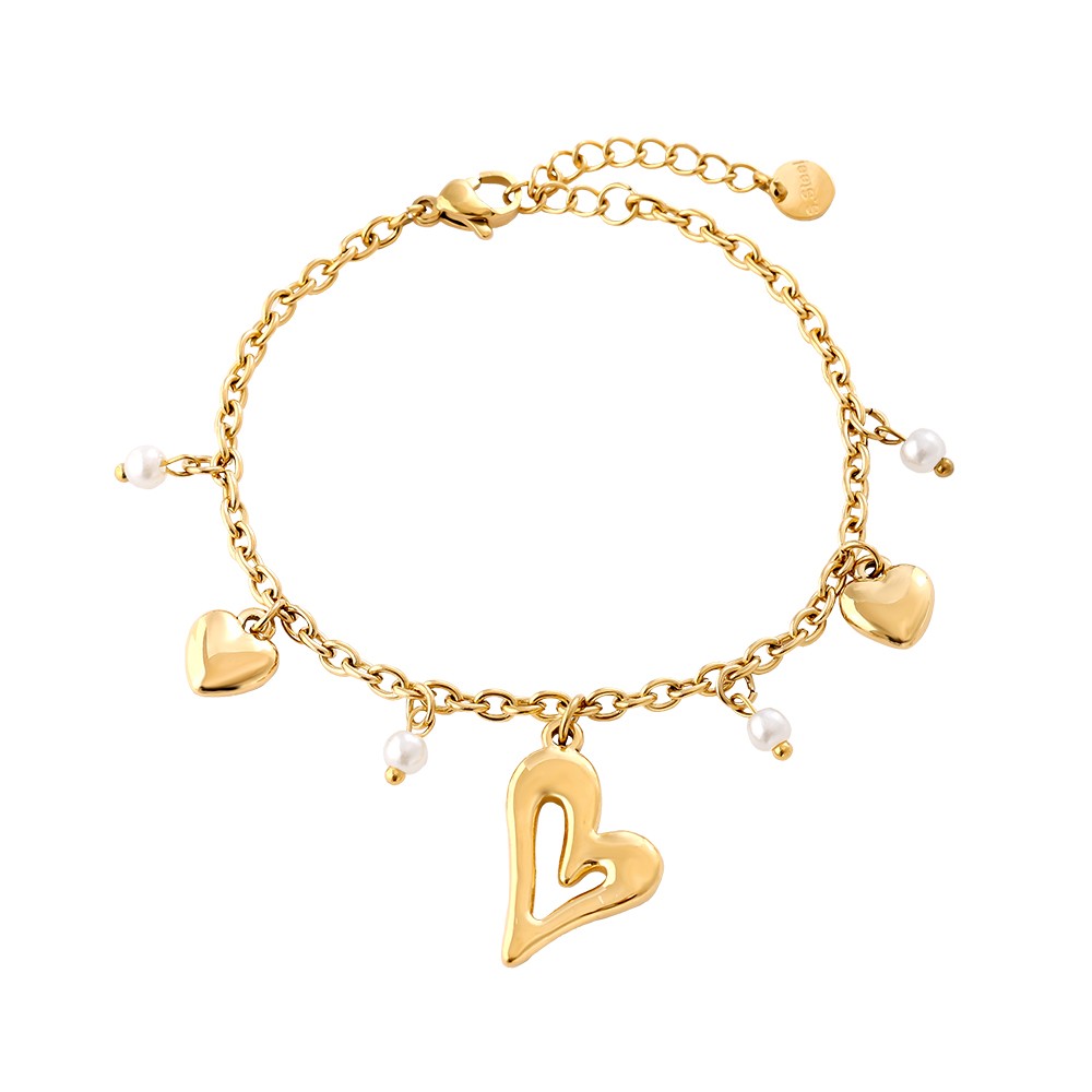 16cm Shaped Heart Pearl Stainless Steel Bracelet
