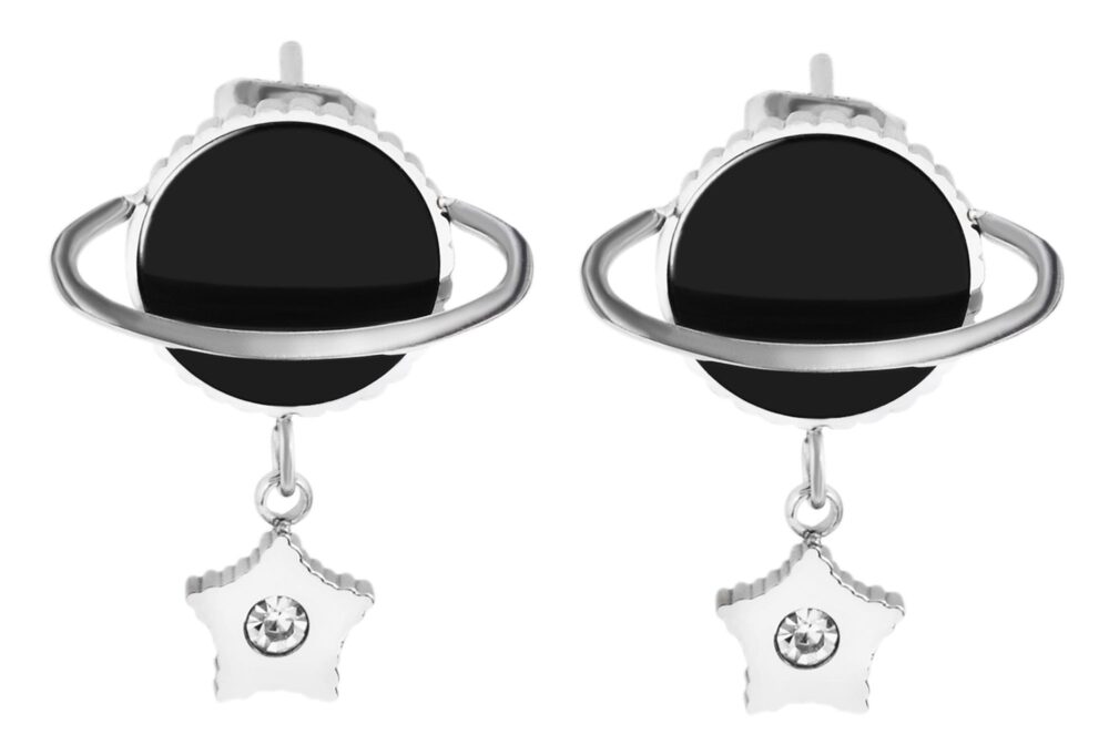 Edelstahl Ohrstecker, Planet, Stern, silberfarbig, schwarz – Bild 3
