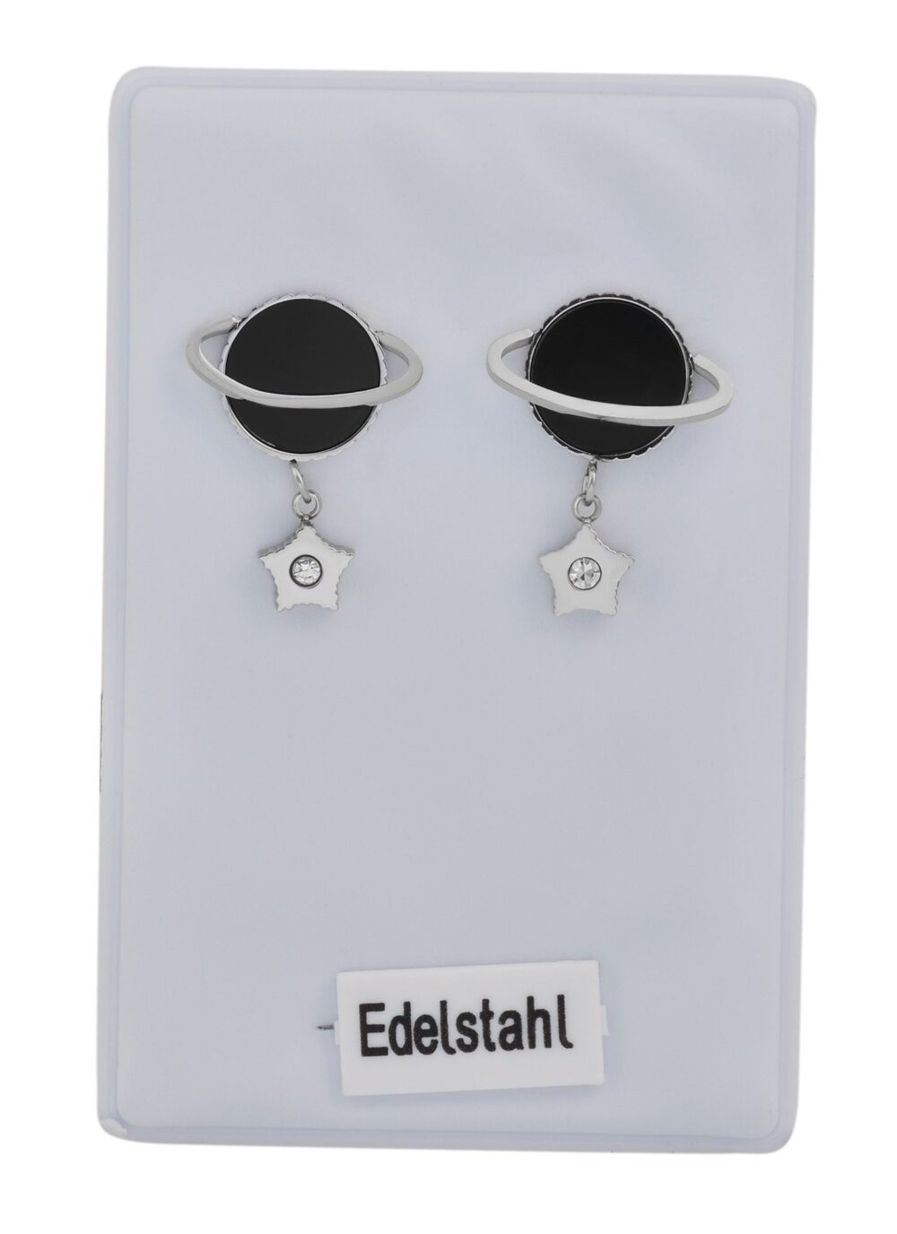Edelstahl Ohrstecker, Planet, Stern, silberfarbig, schwarz – Bild 4