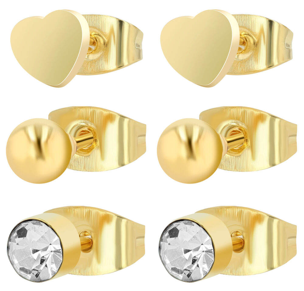 "Soleil", Edelstahl Ohrstecker, 3 Paar, goldfarbig (VE12) – Bild 2