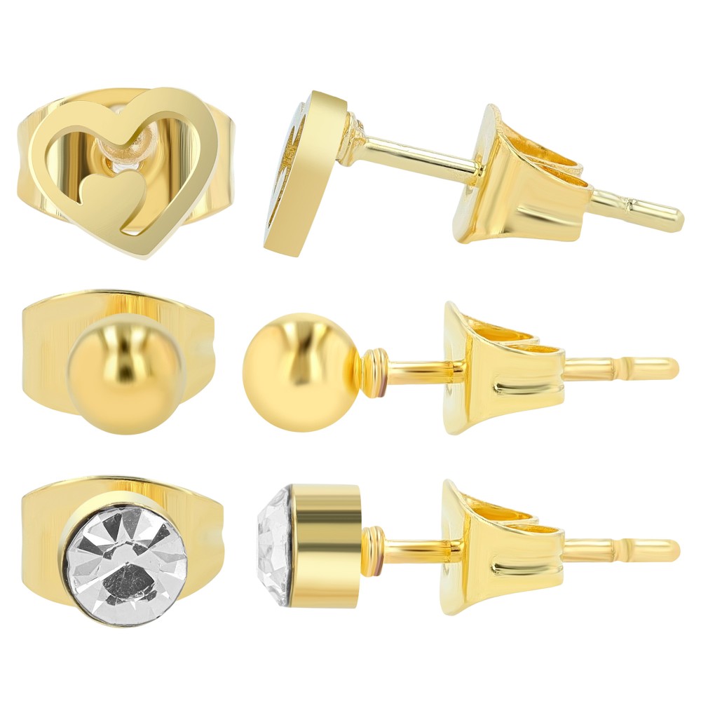 "Soleil", Edelstahl Ohrstecker, 3 Paar, goldfarbig (VE12)