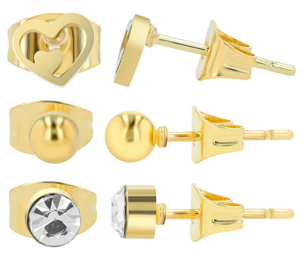 "Soleil", Edelstahl Ohrstecker, 3 Paar, goldfarbig (VE12)