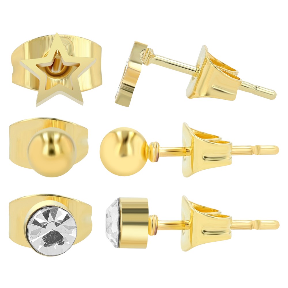 "Soleil", Edelstahl Ohrstecker, 3 Paar, goldfarbig (VE12)