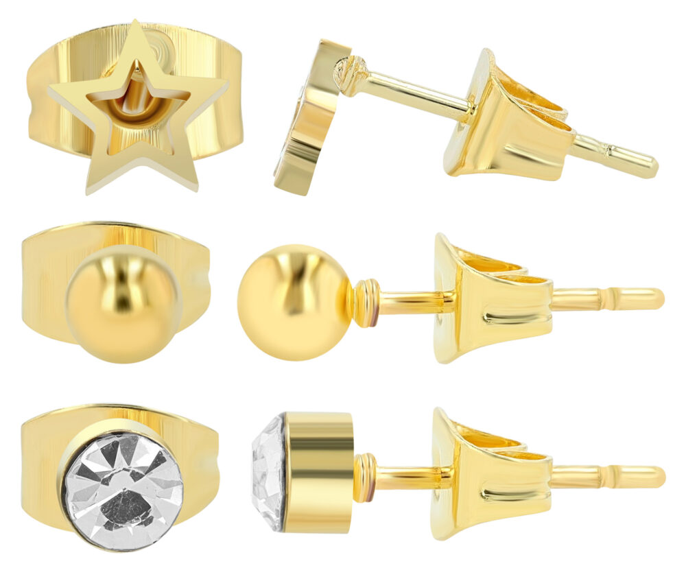 "Soleil", Edelstahl Ohrstecker, 3 Paar, goldfarbig (VE12)