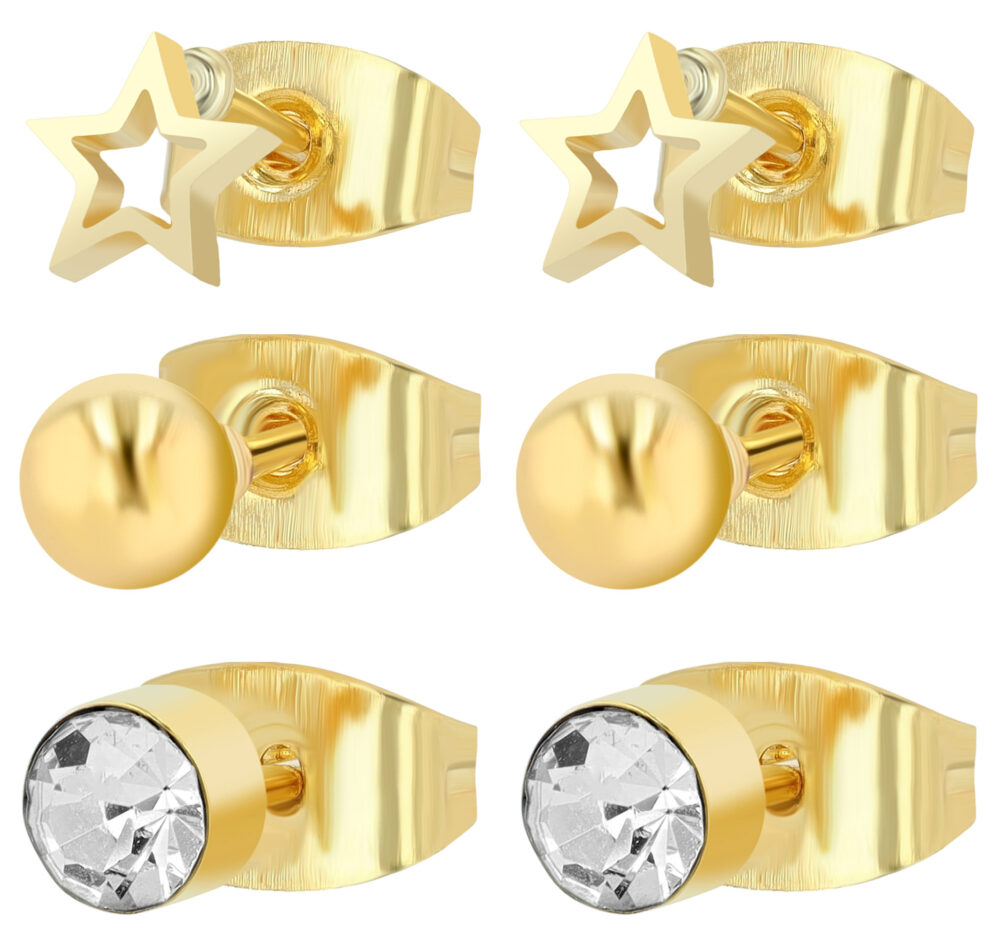 "Soleil", Edelstahl Ohrstecker, 3 Paar, goldfarbig (VE12) – Bild 2