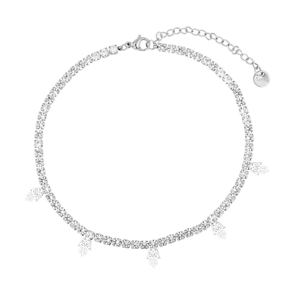 Tennis-Fusskette "Alyna", 24+5 cm , Hand der Fatima